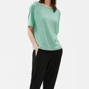 Eileen Fisher Bateau Neck Organic Linen Cotton Calypso Green Top